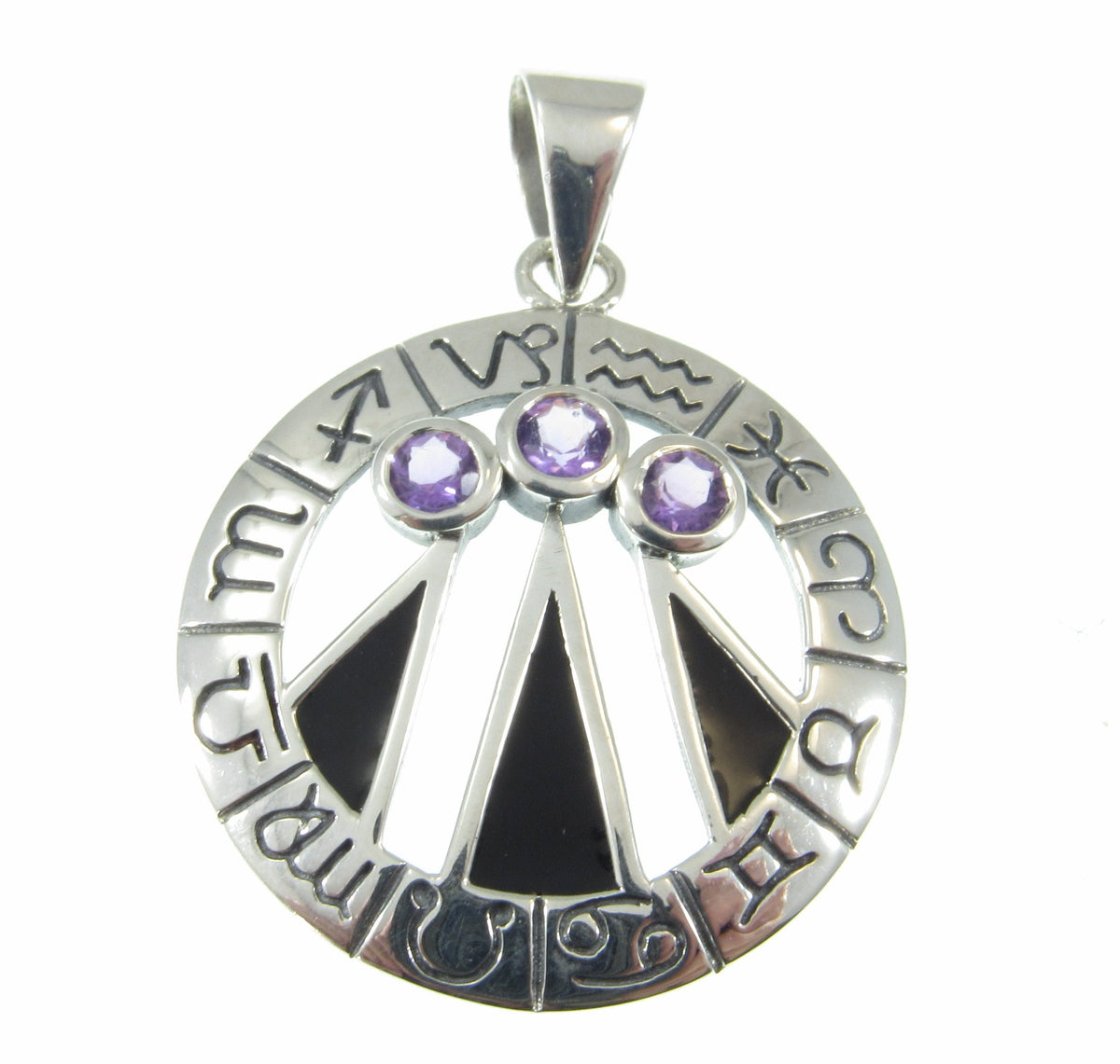 Solid 925 Sterling Silver Zodiac Wheel Awen Pendant – Druid Three Rays of Light Amulet