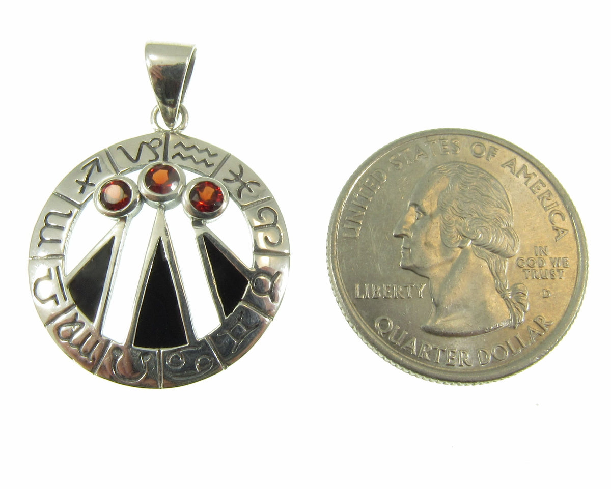 Solid 925 Sterling Silver Zodiac Wheel Awen Pendant – Druid Three Rays of Light Amulet