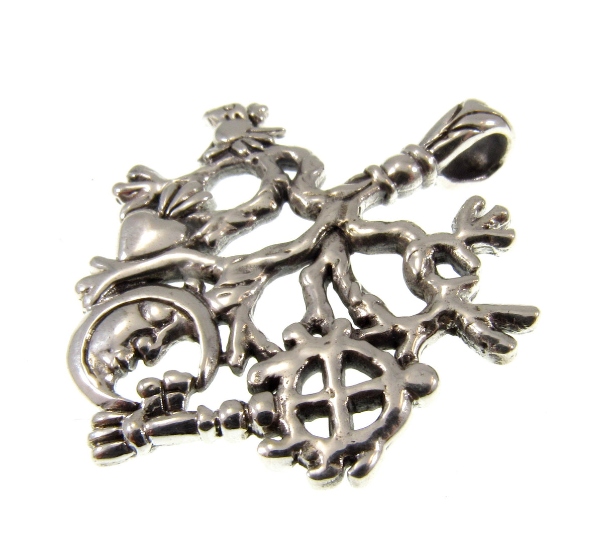 Solid 925 Sterling Silver Cimaruta Pendant, Italian Witch Charm Tree of Life Amulet