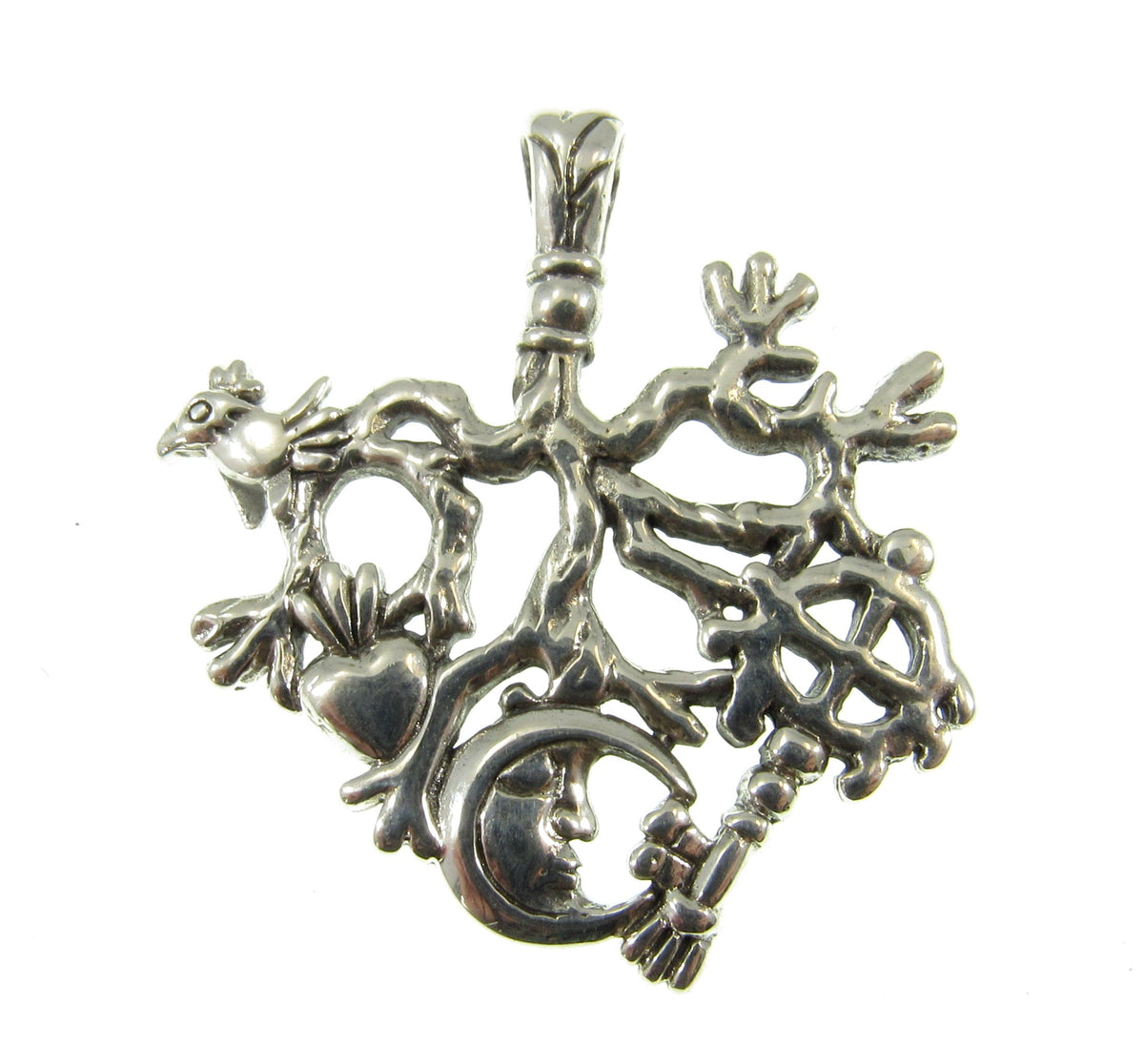 Solid 925 Sterling Silver Cimaruta Pendant, Italian Witch Charm Tree of Life Amulet