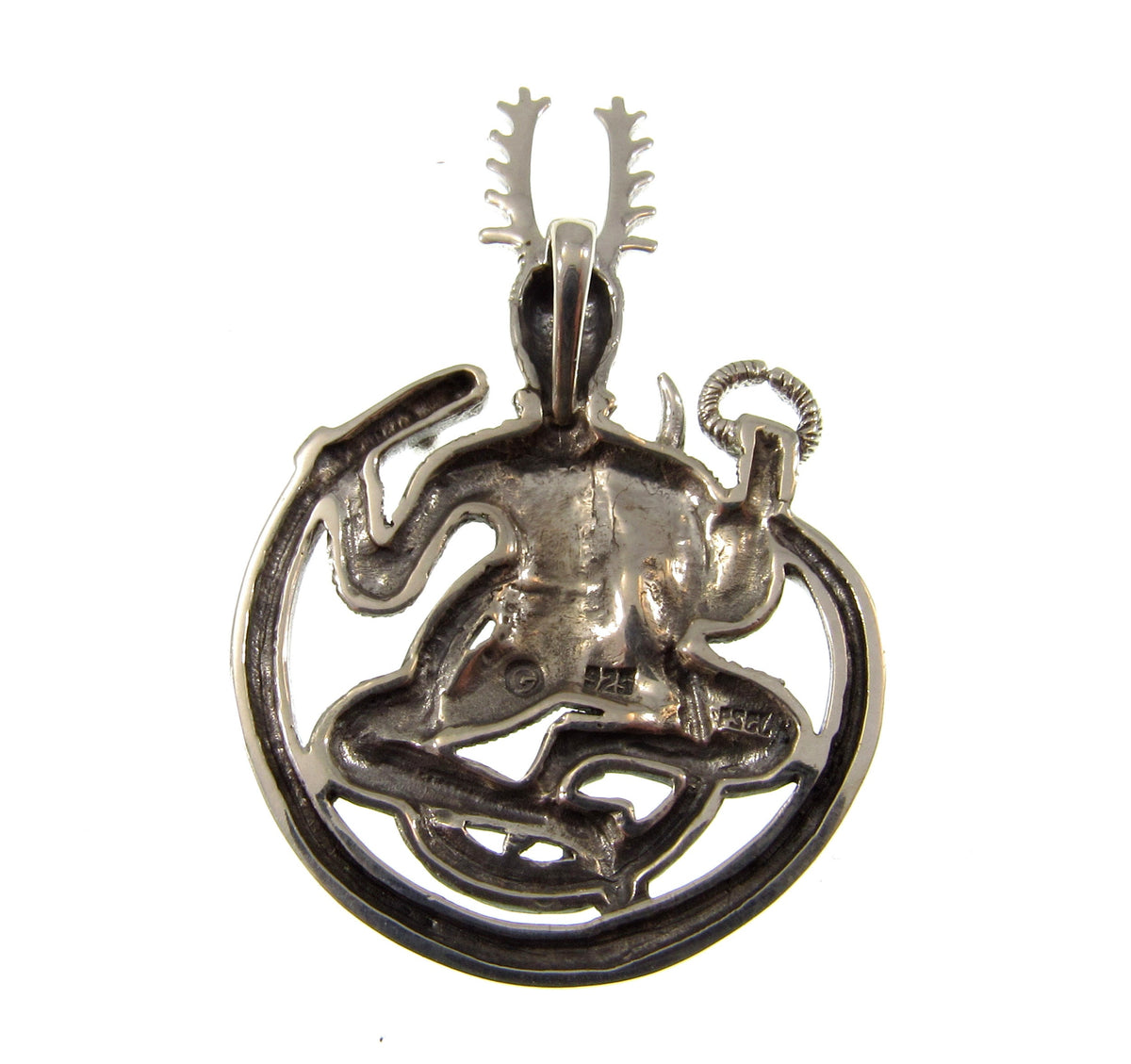 Solid 925 Sterling Silver Celtic God of the Underworld Cernunnos Pendant, Master of the Hunt, Horned God Amulet, 18k Gold Accent Jewelry