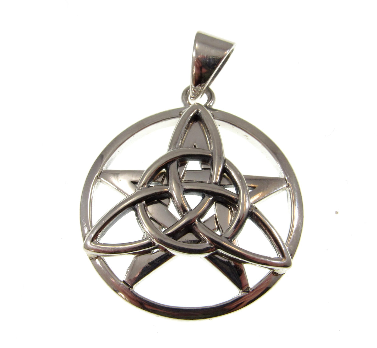 Solid 925 Sterling Silver Celtic Pentacle Pendant, Trinity Knot Pentagram Amulet, Druid Protection Talisman