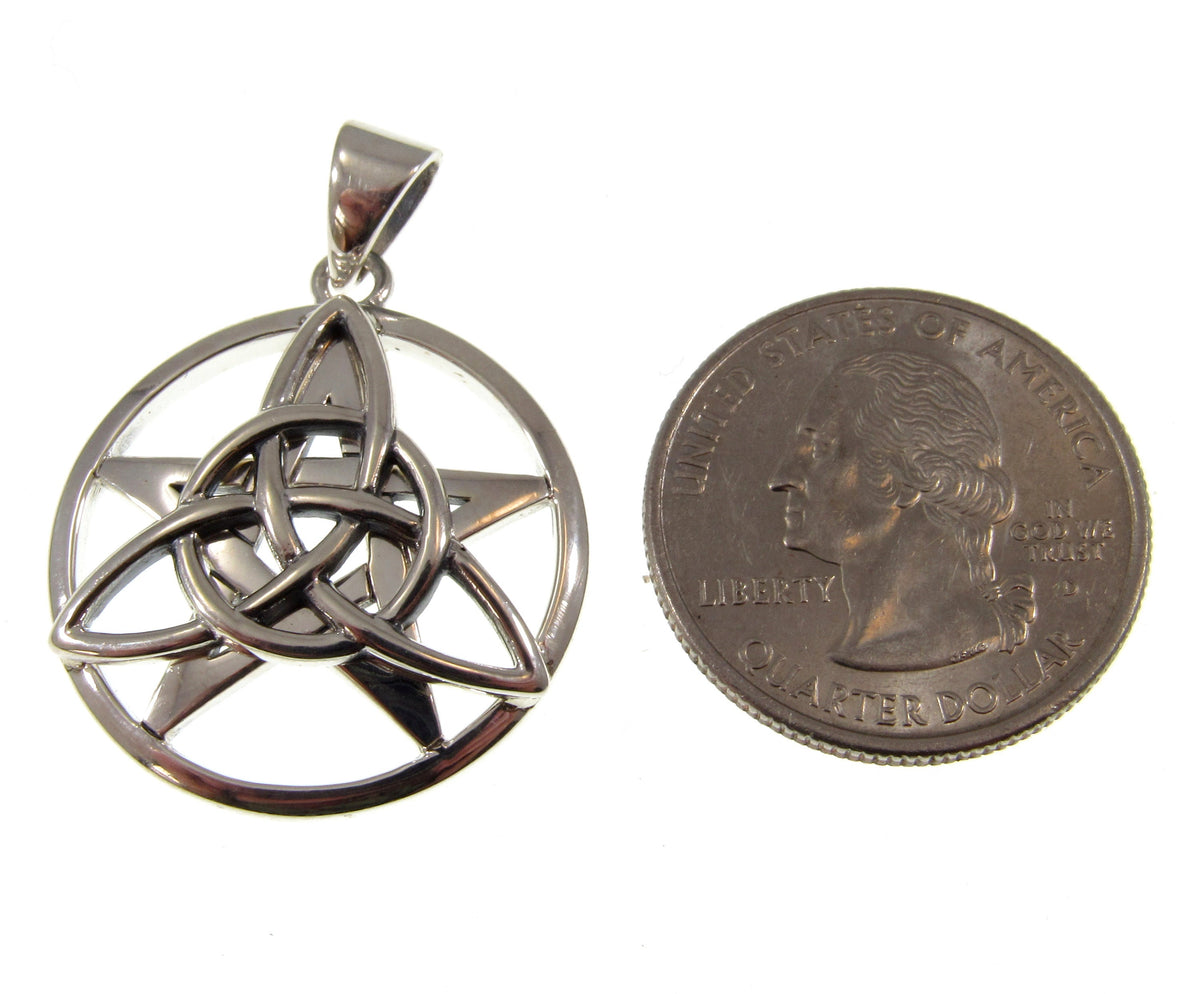 Solid 925 Sterling Silver Celtic Pentacle Pendant, Trinity Knot Pentagram Amulet, Druid Protection Talisman