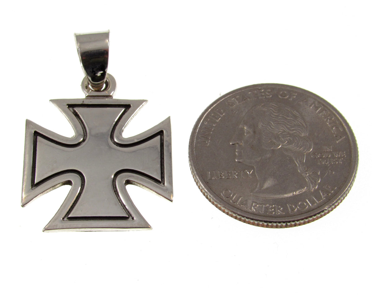 Solid 925 Sterling Silver Iron Cross Pendant