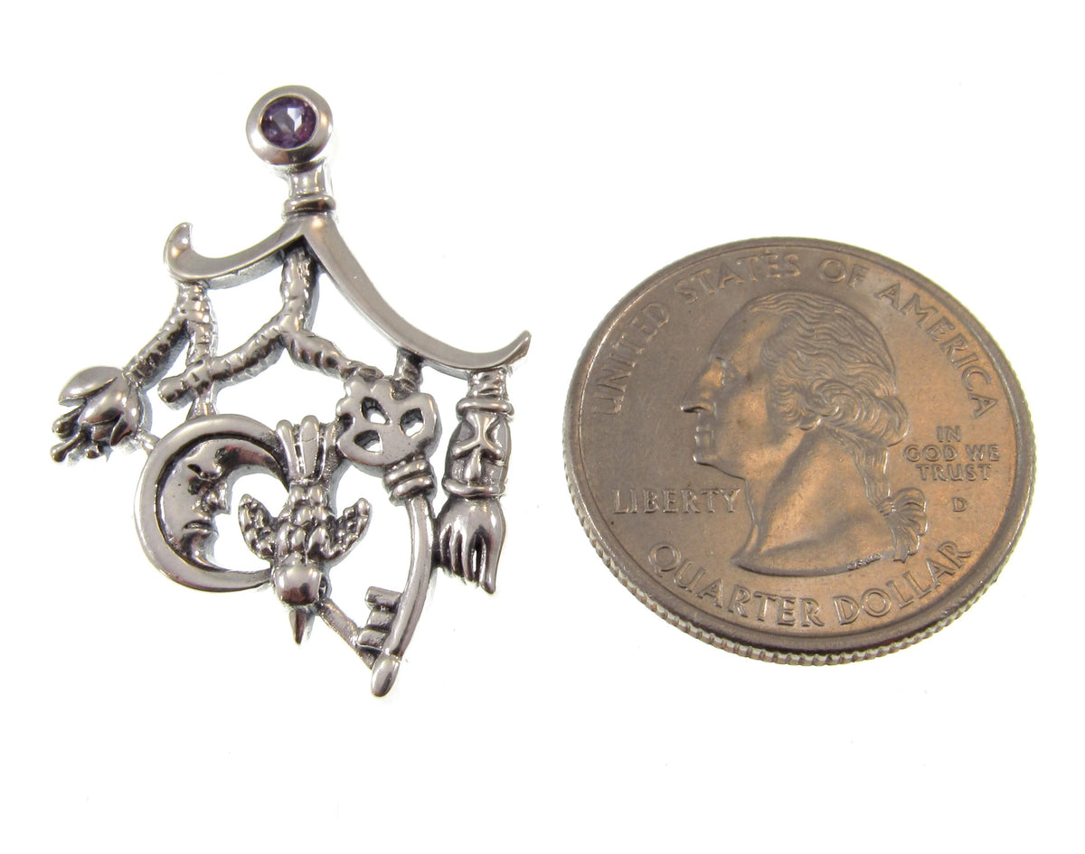 Solid 925 Sterling Silver Italian Cimaruta Witch Pendant – Amethyst Garnet Moonstone or Topaz