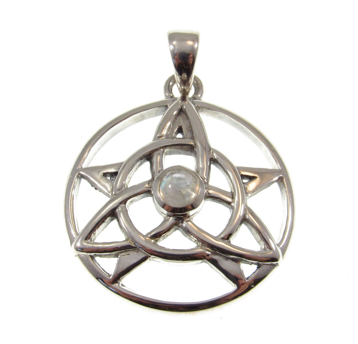 Solid 925 Sterling Silver Pentacle Pendant, Celtic Trinity Knot Gemstone Amulet, Amethyst Garnet Moonstone