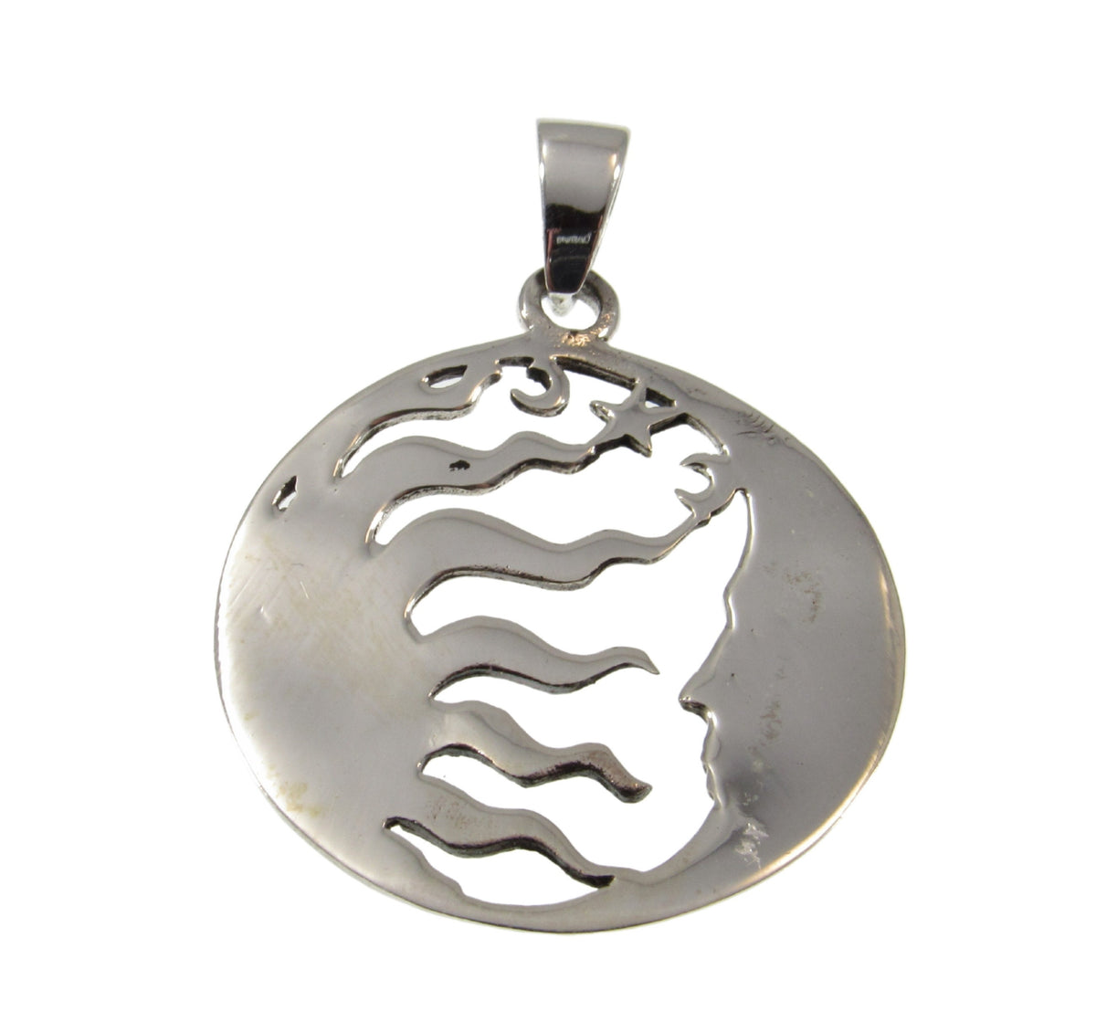 Solid 925 Sterling Silver Sun Moon Face Pendant, Celestial Necklace Amulet, Yin Yang Jewelry
