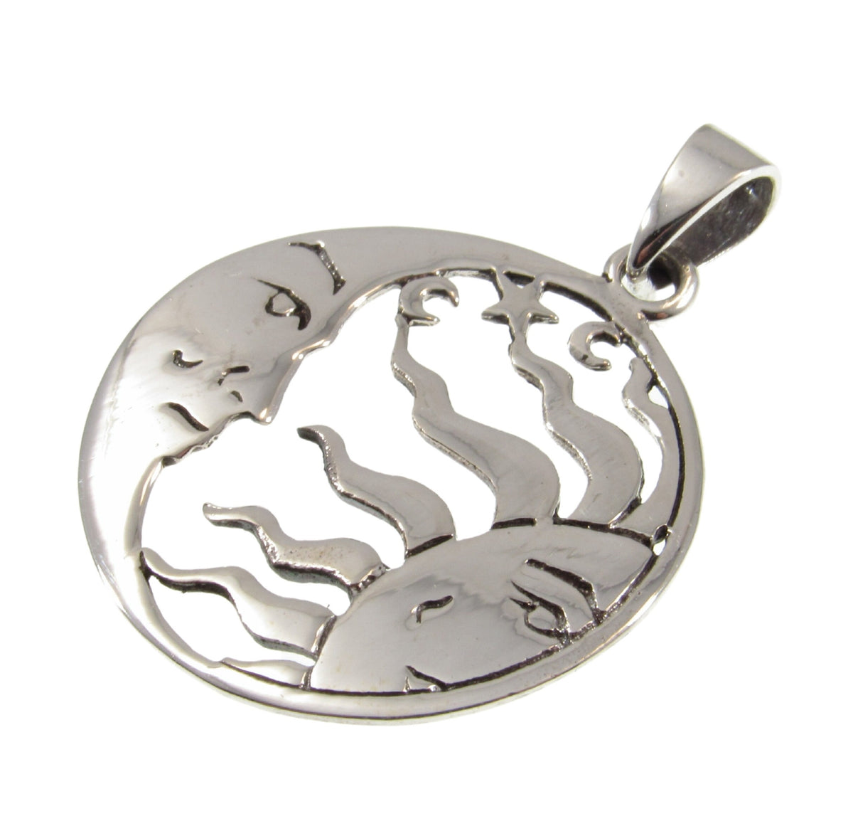Solid 925 Sterling Silver Sun Moon Face Pendant, Celestial Necklace Amulet, Yin Yang Jewelry