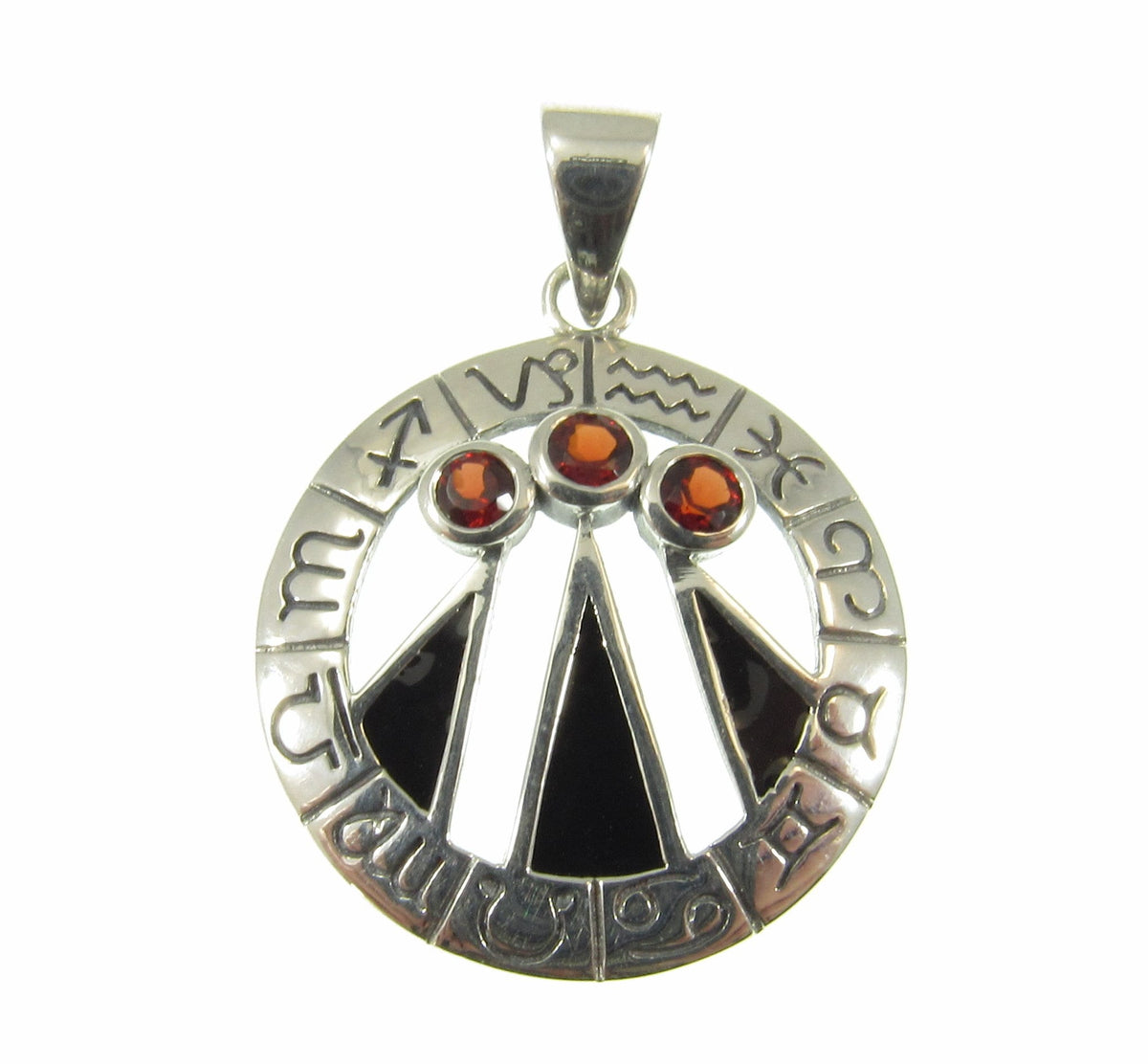 Solid 925 Sterling Silver Zodiac Wheel Awen Pendant – Druid Three Rays of Light Amulet