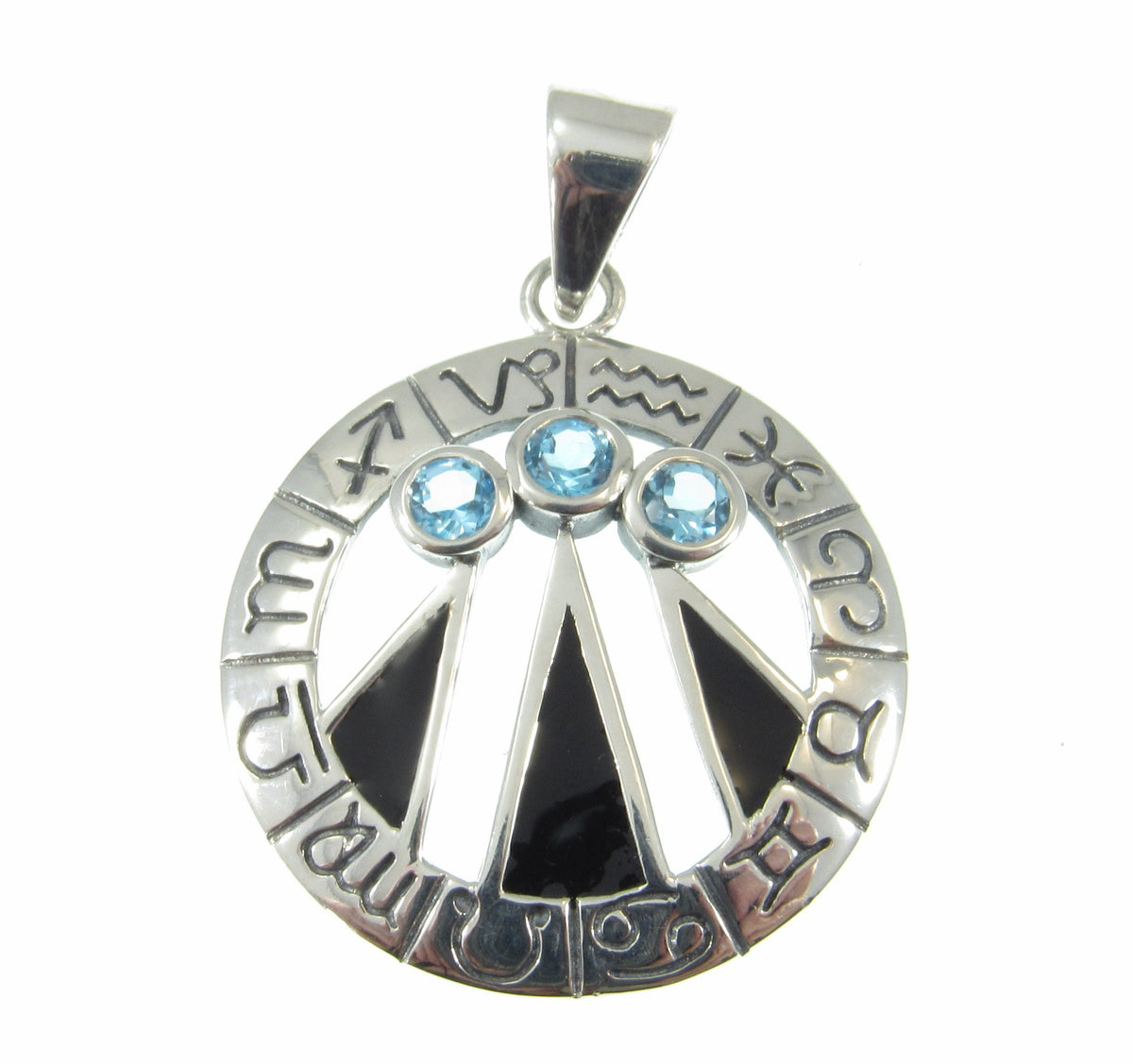 Solid 925 Sterling Silver Zodiac Wheel Awen Pendant – Druid Three Rays of Light Amulet