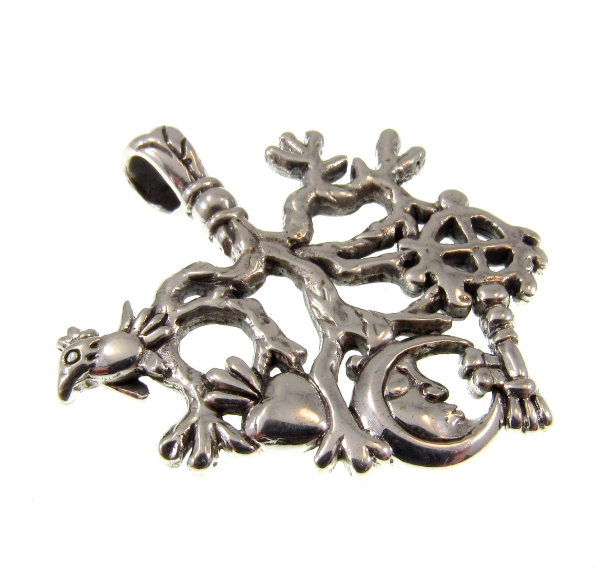 Solid 925 Sterling Silver Cimaruta Pendant, Italian Witch Charm Tree of Life Amulet
