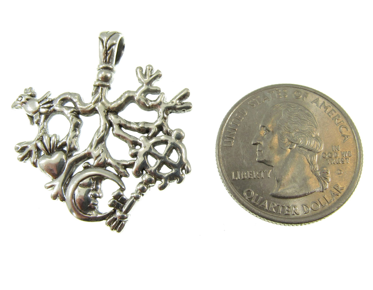 Solid 925 Sterling Silver Cimaruta Pendant, Italian Witch Charm Tree of Life Amulet