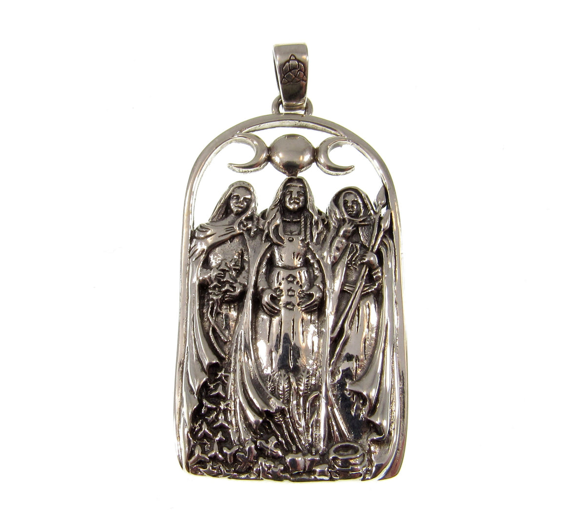 Solid 925 Sterling Silver Triple Moon Goddess Pendant – Neopagan Lunar Symbol by Mickie Mueller