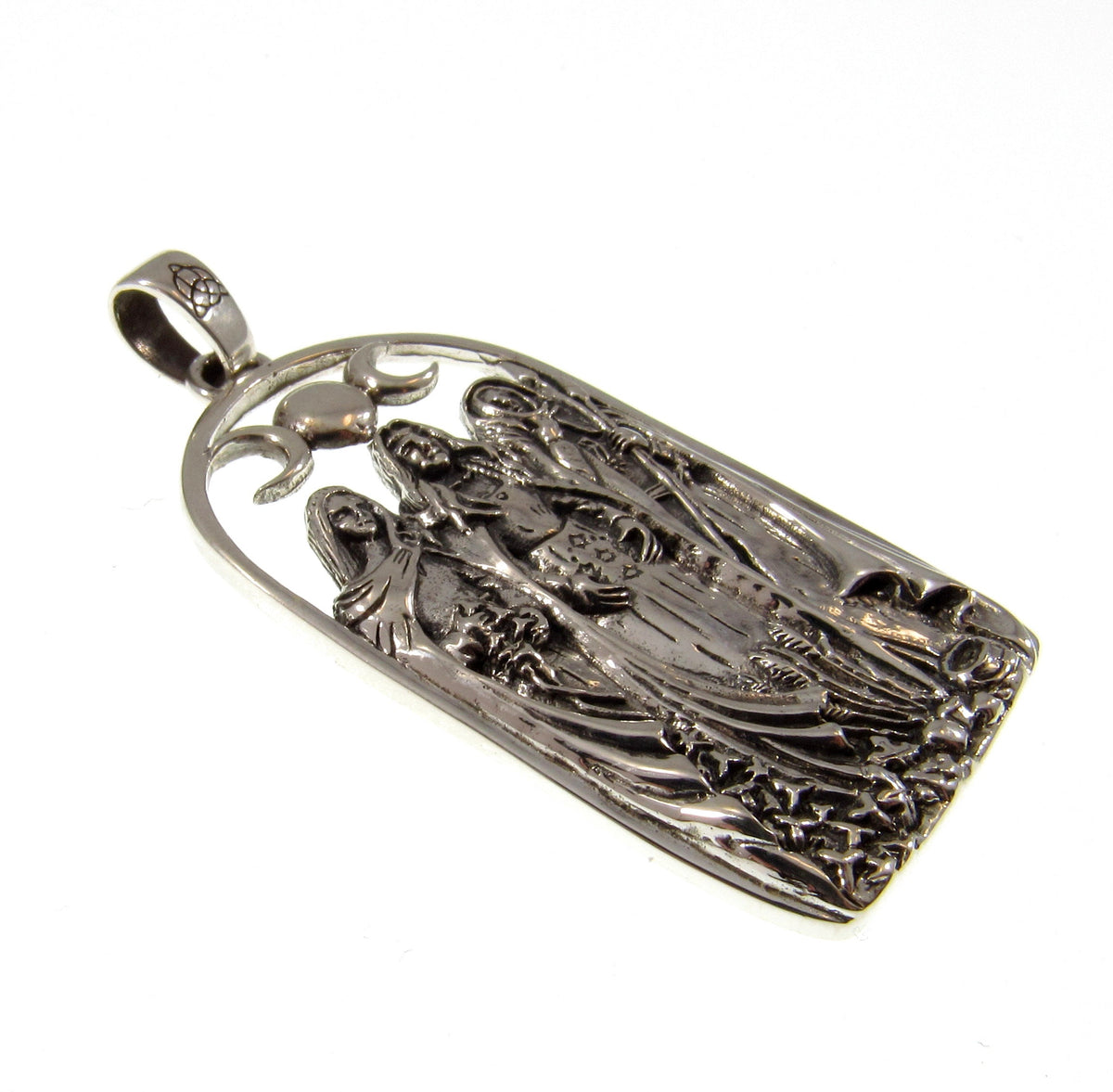 Solid 925 Sterling Silver Triple Moon Goddess Pendant – Neopagan Lunar Symbol by Mickie Mueller