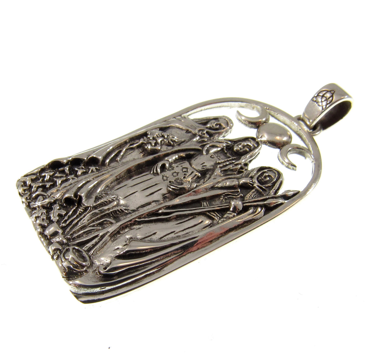 Solid 925 Sterling Silver Triple Moon Goddess Pendant – Neopagan Lunar Symbol by Mickie Mueller