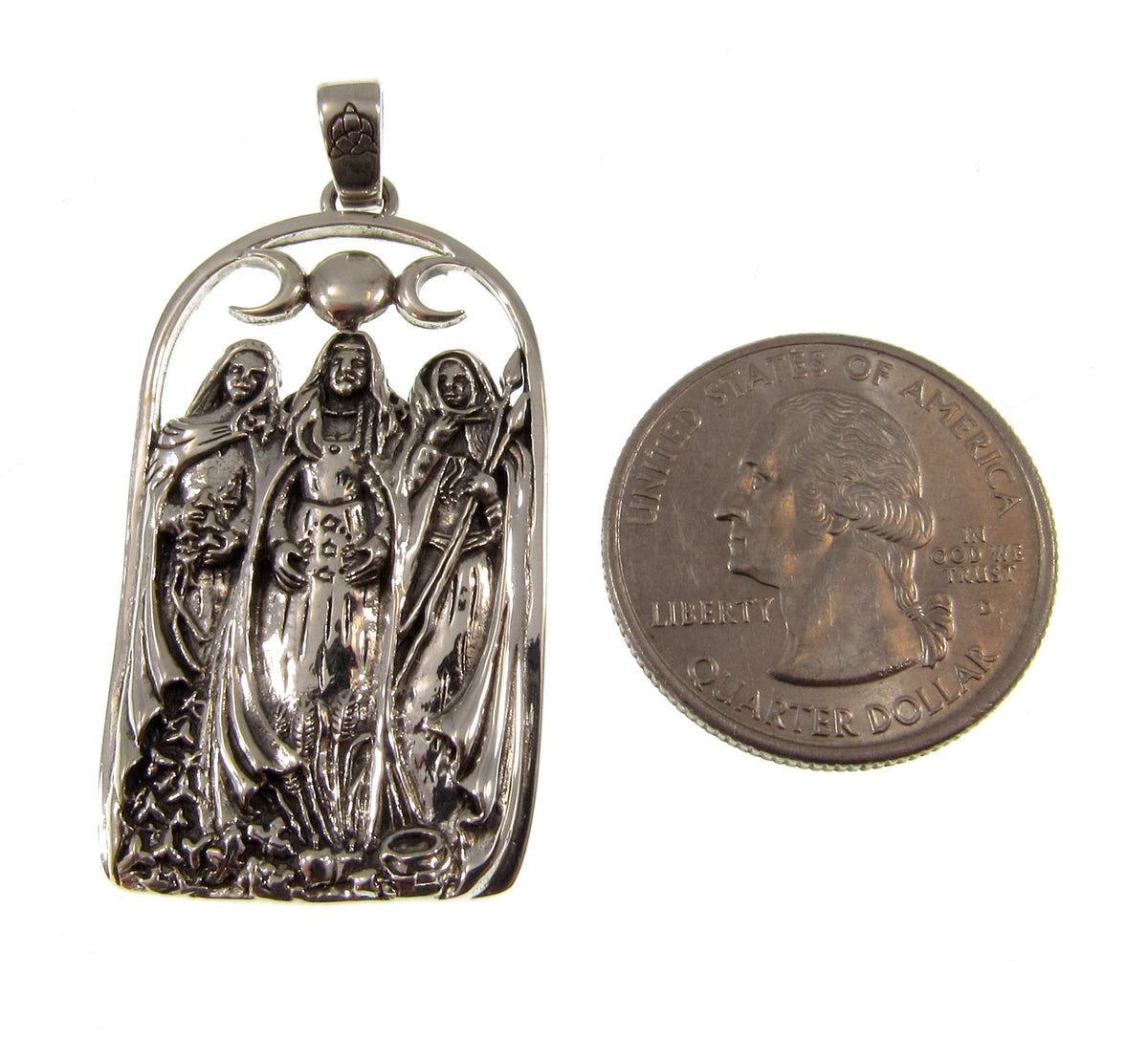 Solid 925 Sterling Silver Triple Moon Goddess Pendant – Neopagan Lunar Symbol by Mickie Mueller