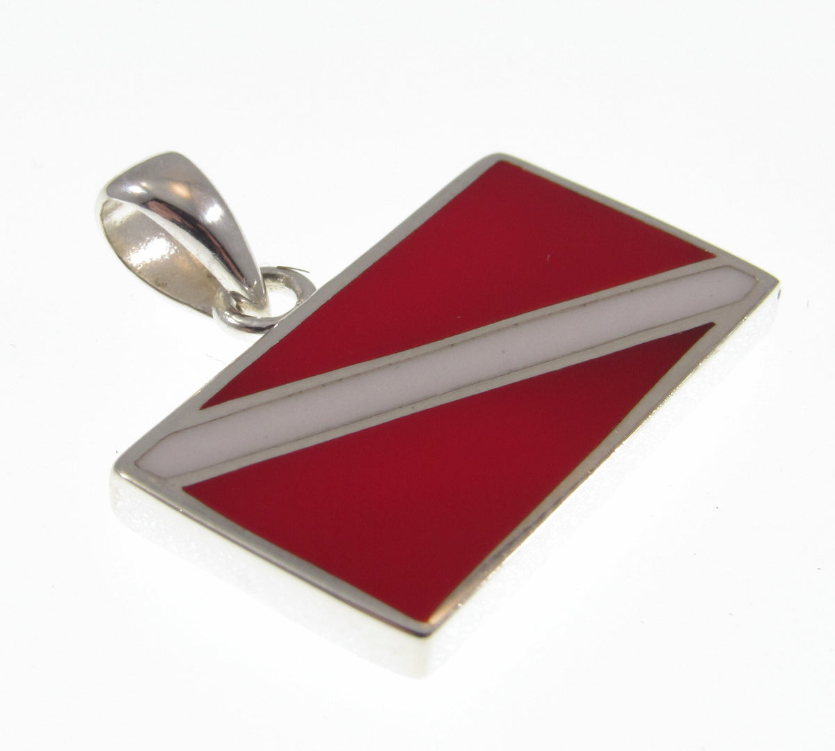 Solid 925 Sterling Silver Diver Down Scuba Flag Pendant, Handcrafted Deep Sea Diver Symbol, Ocean Marine Sea Exploration Jewelry