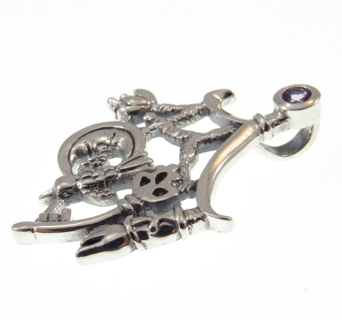 Solid 925 Sterling Silver Italian Cimaruta Witch Pendant – Amethyst Garnet Moonstone or Topaz