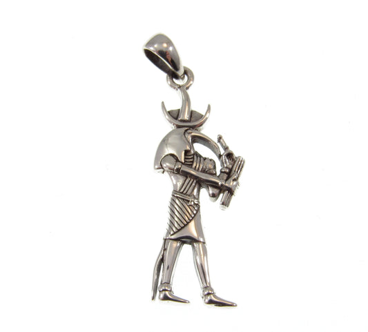 Solid 925 Sterling Silver Ancient Egyptian God THOTH Pendant, God of Writing Magic Wisdom & Moon, Sacred Ibis Bird Deity