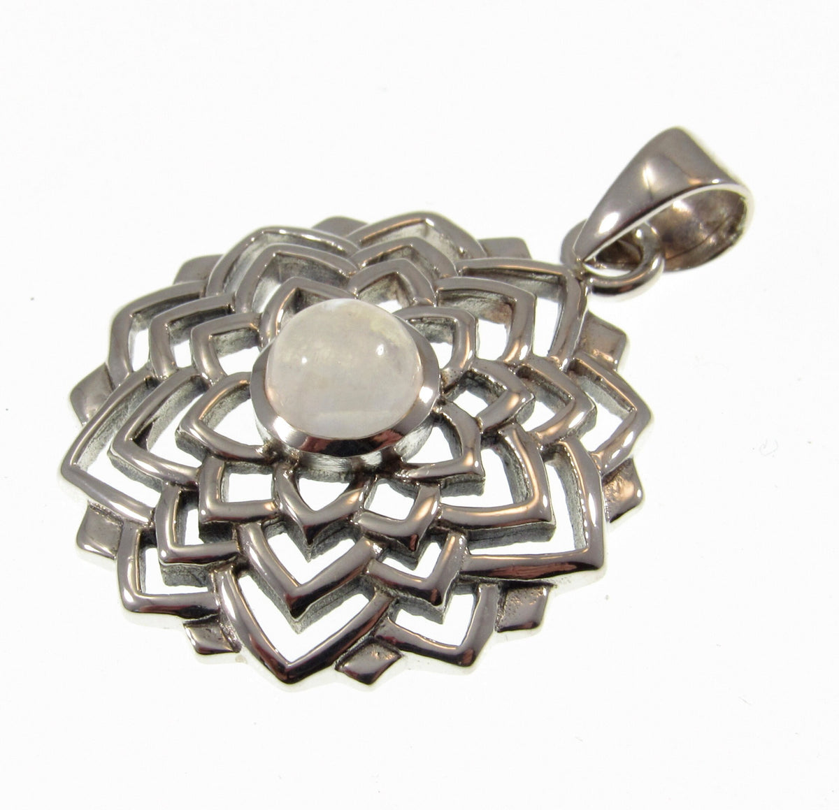Solid 925 Sterling Silver Sahasrara Crown Chakra Pendant With Genuine Amethyst or Moonstone Gemstone, Handcrafted Sanatan Yoga Jewelry
