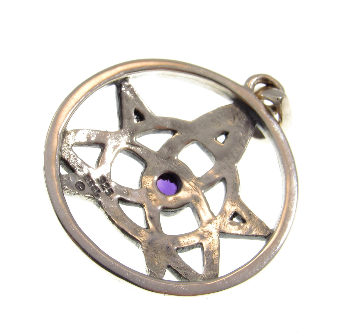 Solid 925 Sterling Silver Pentacle Pendant, Celtic Trinity Knot Gemstone Amulet, Amethyst Garnet Moonstone