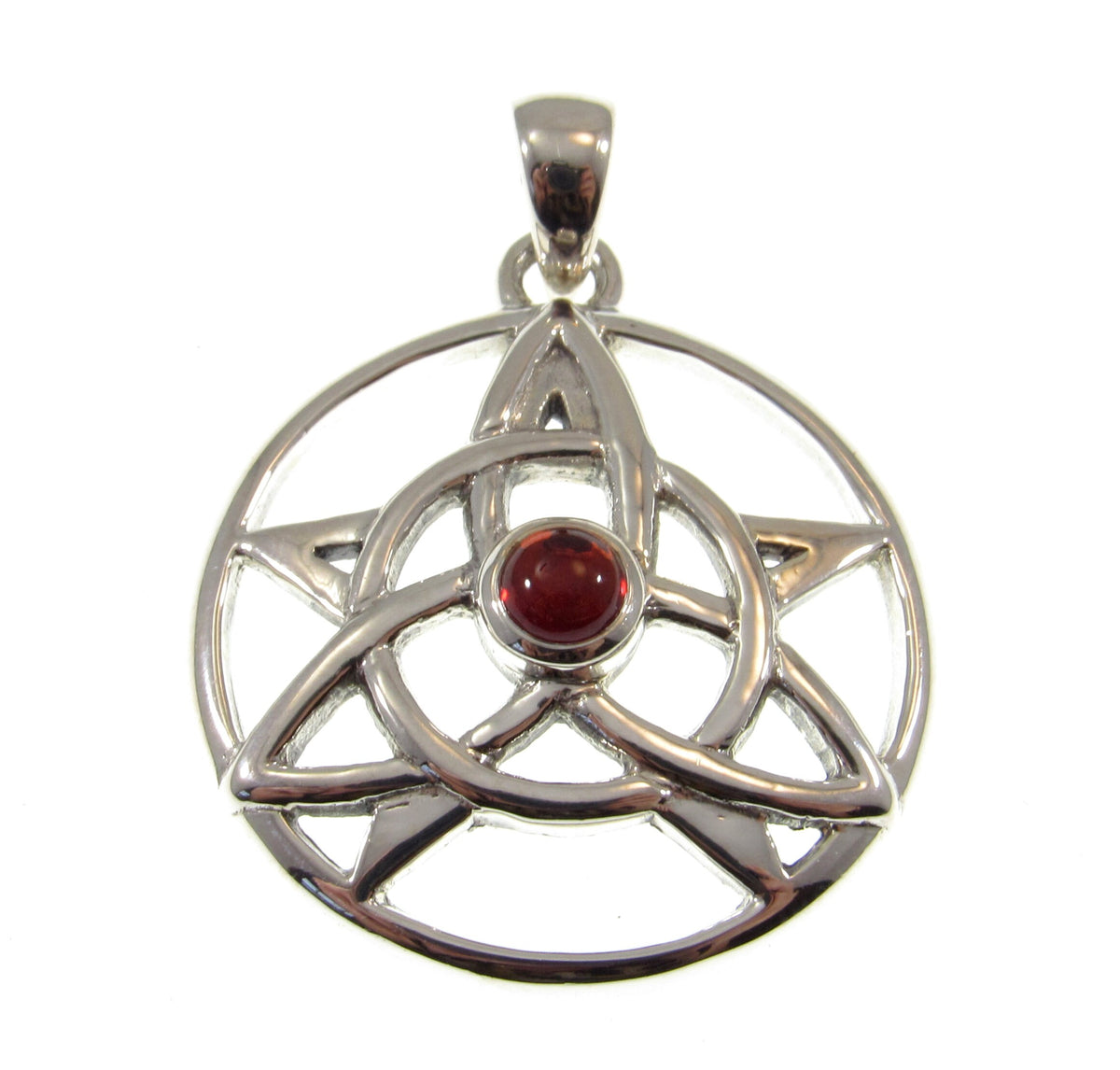 Solid 925 Sterling Silver Pentacle Pendant, Celtic Trinity Knot Gemstone Amulet, Amethyst Garnet Moonstone