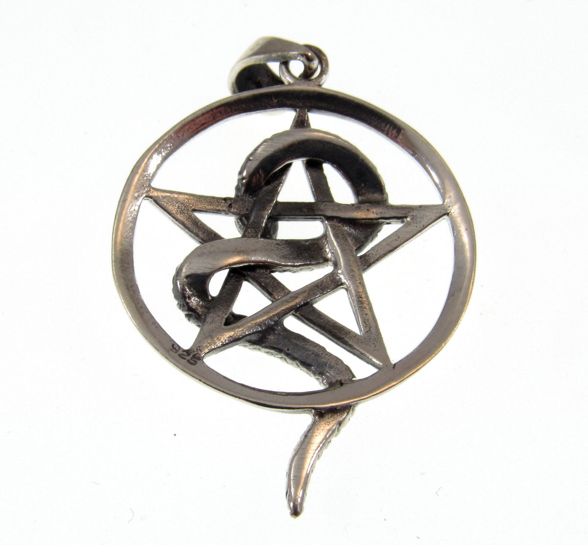 Solid 925 Sterling Silver Snake Pentagram Pendant, Serpent Wrapped Pentacle Pagan Amulet