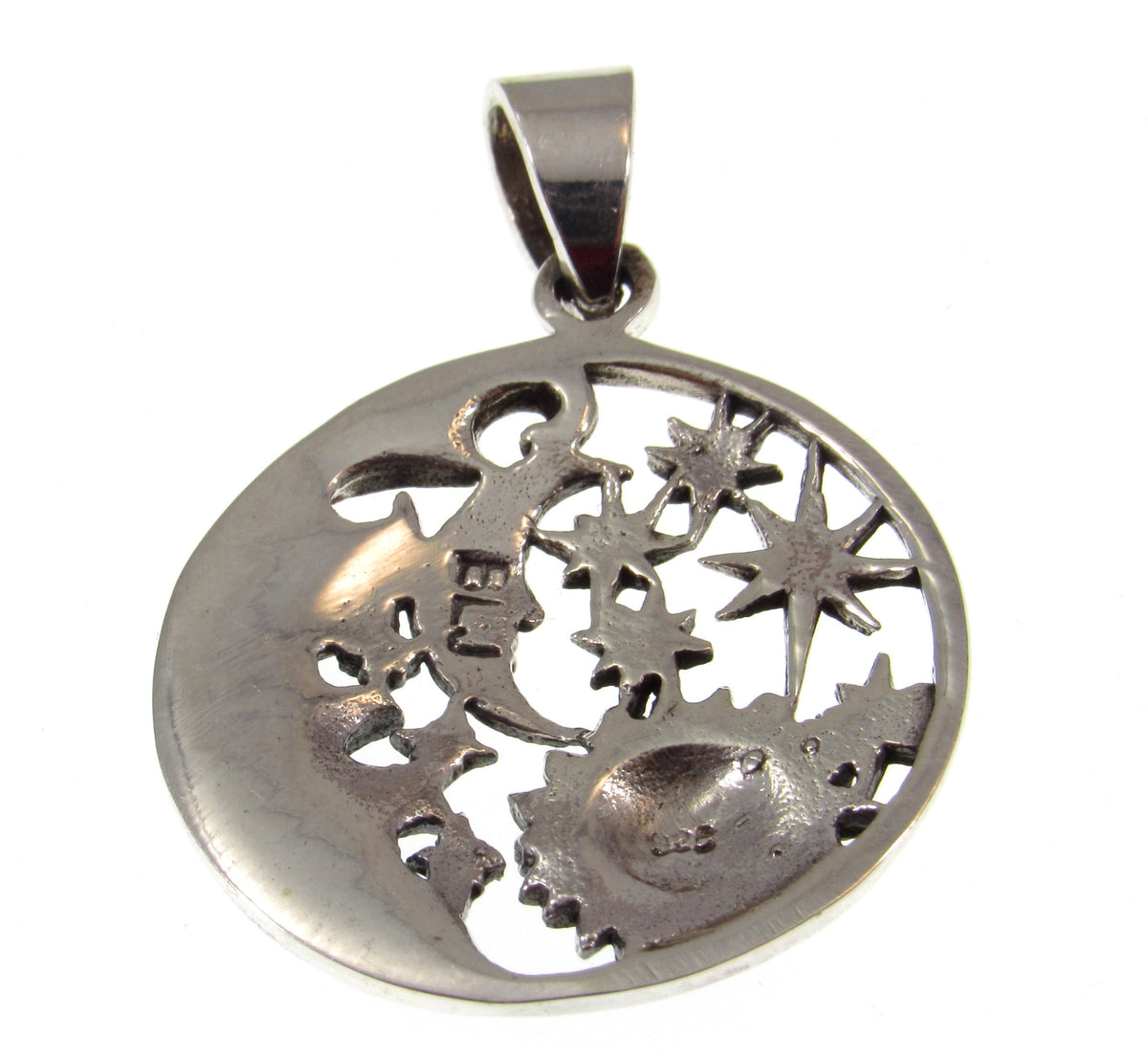 Solid 925 Sterling Silver Sun Moon Stars Pendant with Cosmic Waves, Celestial Astrology Jewelry