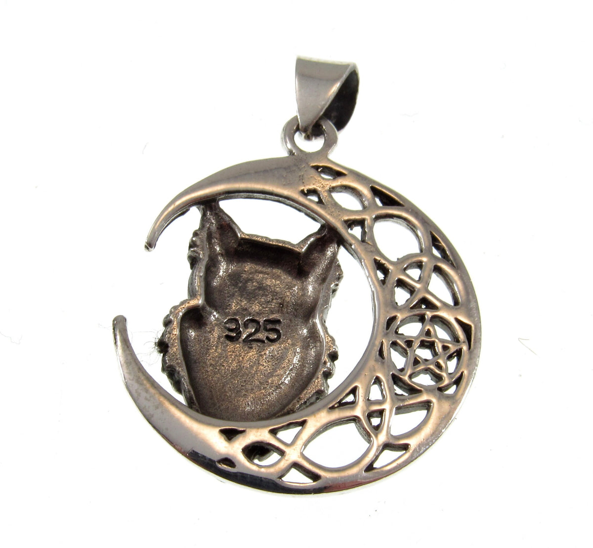 Solid 925 Sterling Silver Celtic Moon & Owl Pentacle Pendant, Pagan Woodland Owl Necklace Amulet