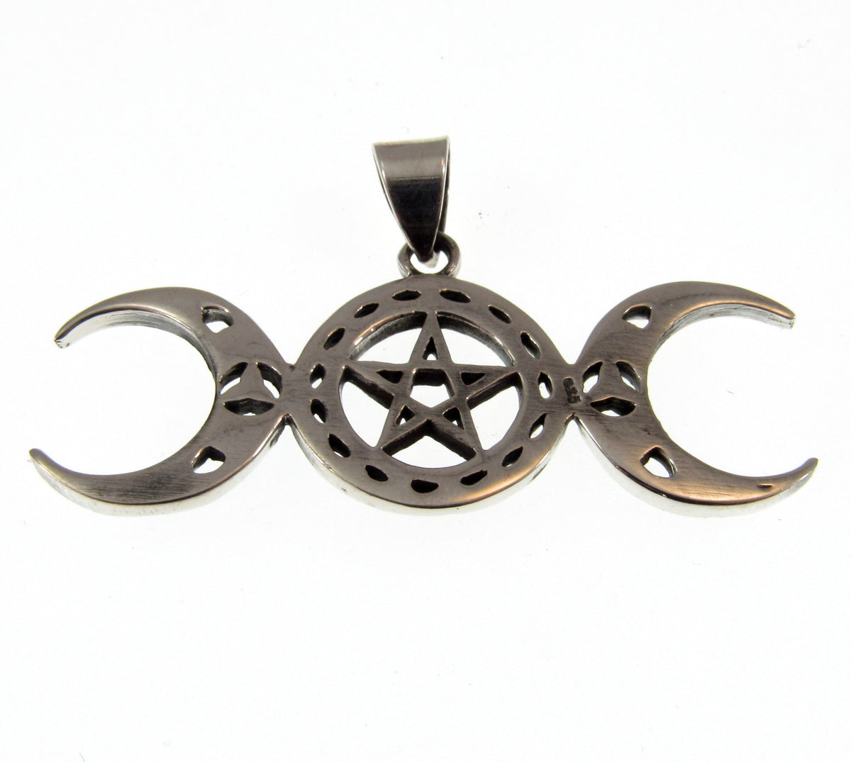 Solid 925 Sterling Silver Triple Moon Pentacle Pendant – Celtic Knot Goddess Moon Necklace Amulet