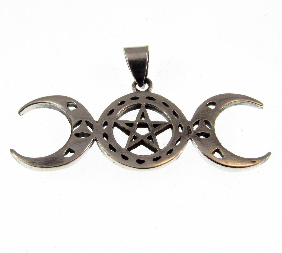 Solid 925 Sterling Silver Triple Moon Pentacle Pendant – Celtic Knot Goddess Moon Necklace Amulet