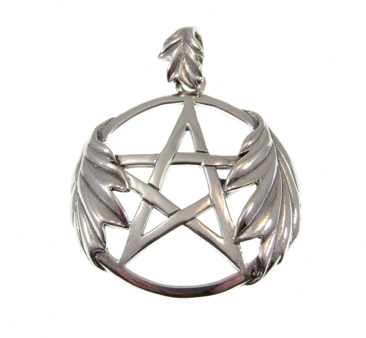 Solid 925 Sterling Silver Pentacle Pendant, Oak Leaf Pentagram, Wiccan / Pagan Witch Necklace Amulet
