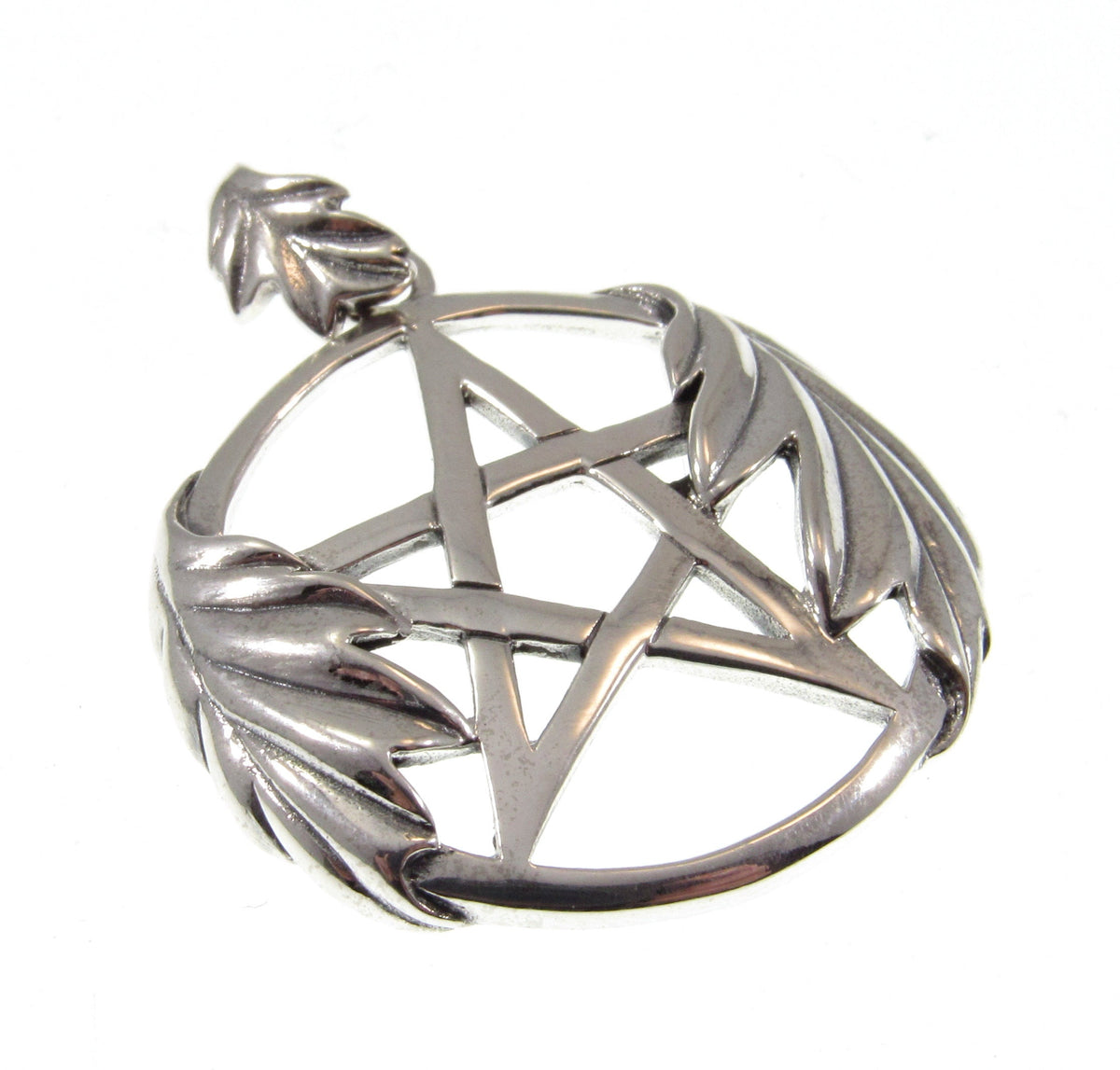 Solid 925 Sterling Silver Pentacle Pendant, Oak Leaf Pentagram, Wiccan / Pagan Witch Necklace Amulet