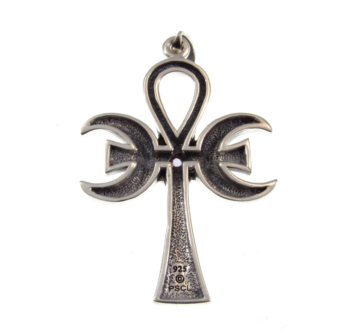Solid 925 Sterling Silver Triple Moon Goddess Ankh, Amethyst Pendant, Egyptian Symbol