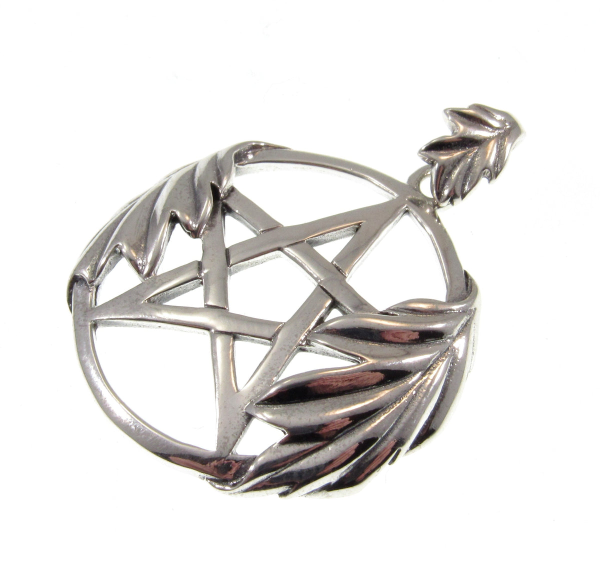 Solid 925 Sterling Silver Pentacle Pendant, Oak Leaf Pentagram, Wiccan / Pagan Witch Necklace Amulet