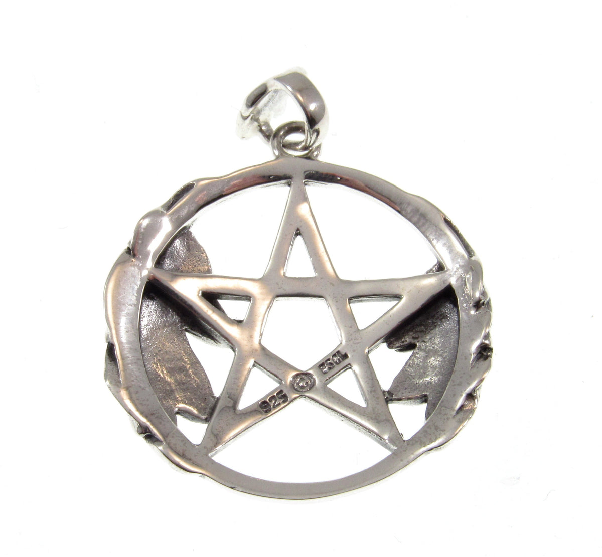 Solid 925 Sterling Silver Pentacle Pendant, Oak Leaf Pentagram, Wiccan / Pagan Witch Necklace Amulet