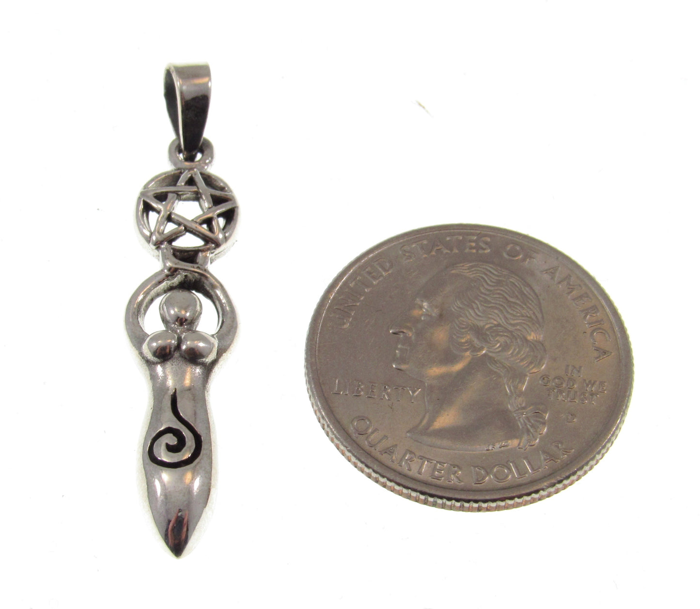 Solid 925 Sterling Silver Spiral Goddess Pentacle Pendant, Sacred Feminine Gaia Symbol