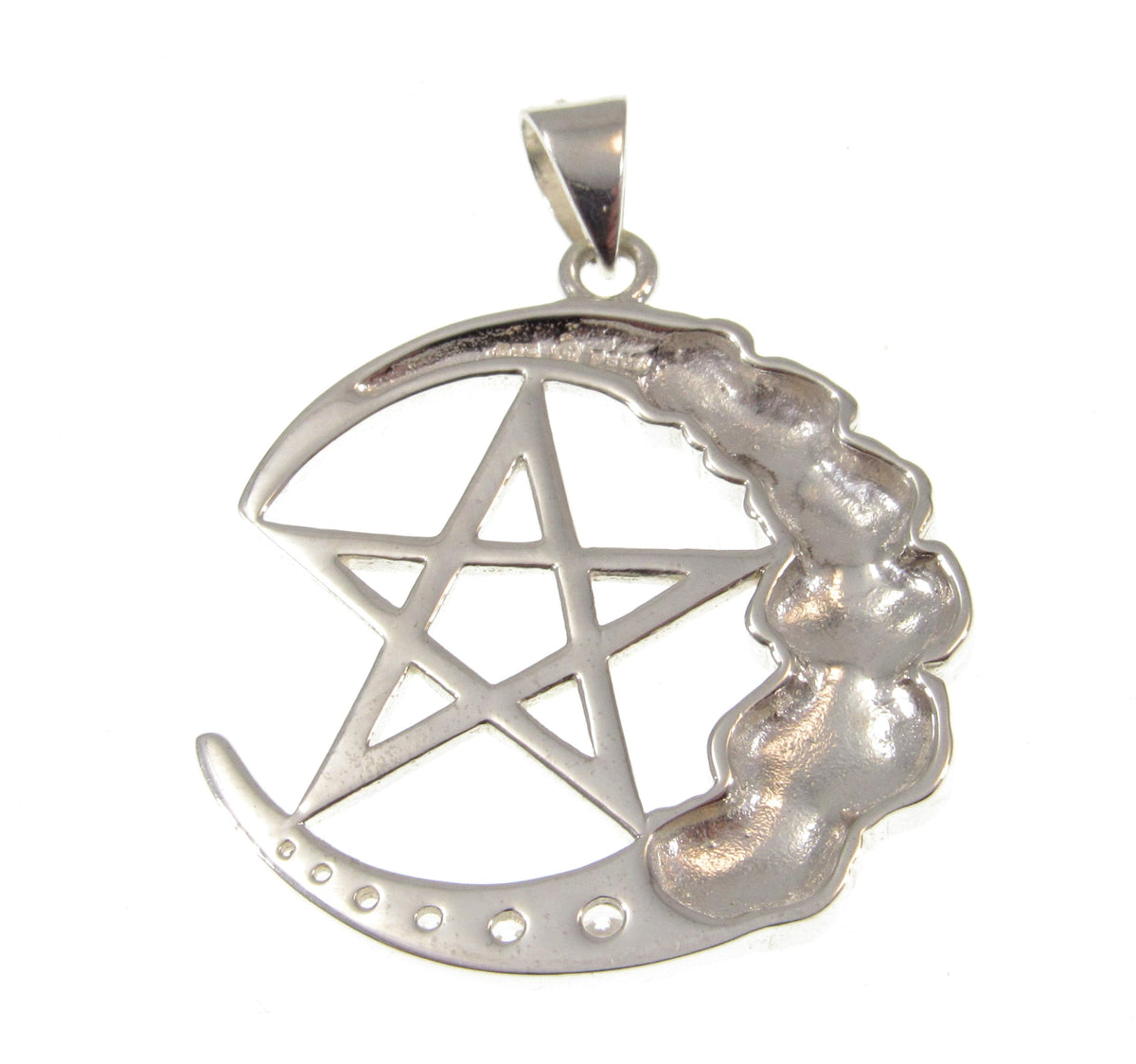 Solid 925 Sterling Silver Crescent Moon Pentagram Pendant Red Enamel Roses CZ Wiccan Amulet
