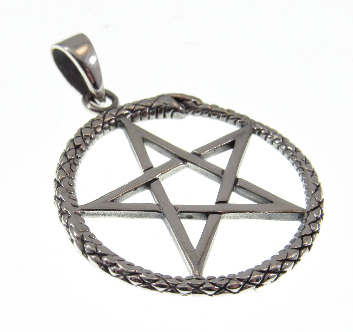 Solid 925 Sterling Silver Ouroboros Pentagram Pendant, Wiccan Protection Pentacle Amulet, Pagan Jewelry