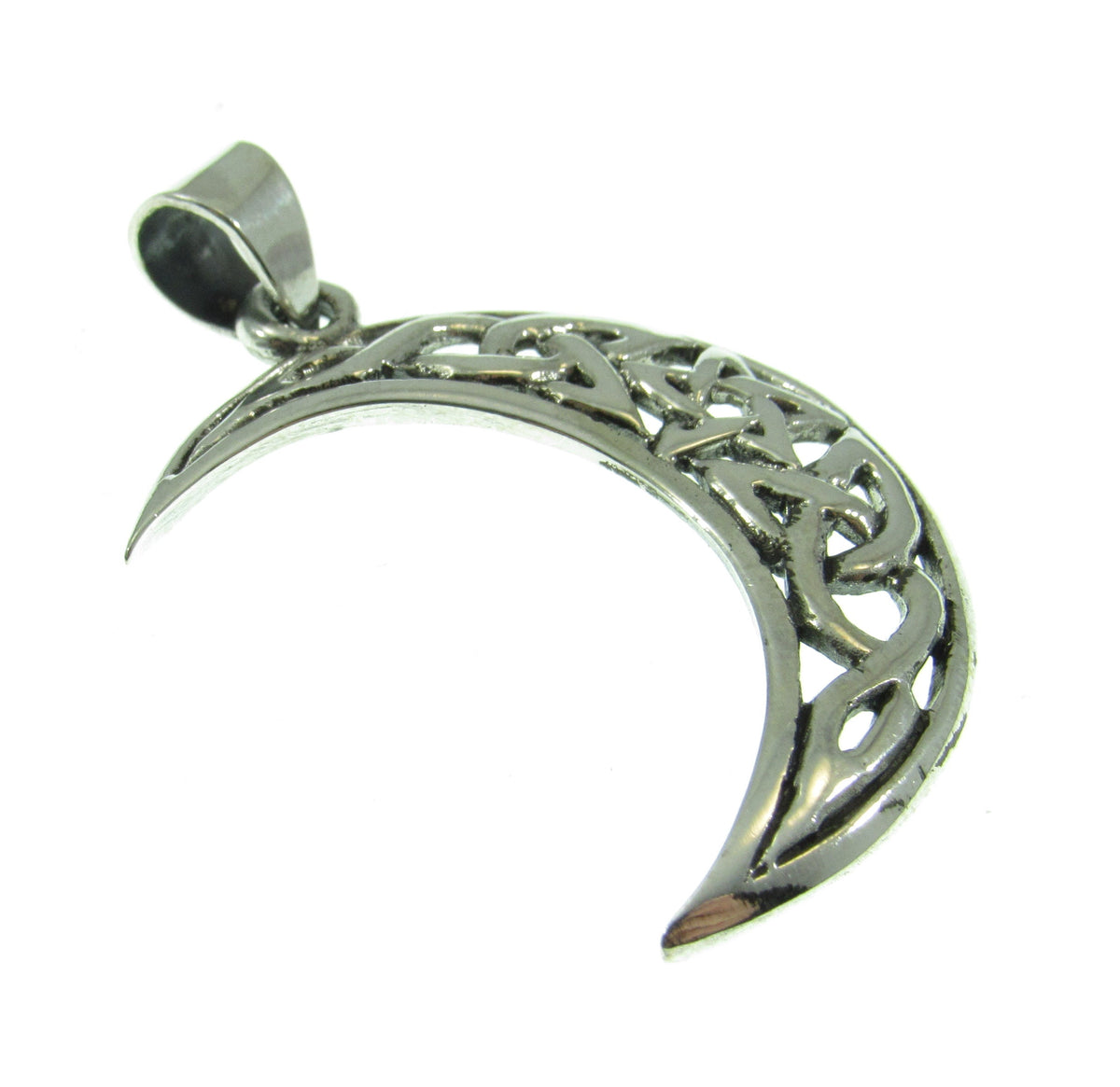 Solid 925 Sterling Silver Crescent Moon Pendant – Celtic Knot Pentagram Amulet – Wiccan Pagan Witch Jewelry – Silver Moon Necklace Charm
