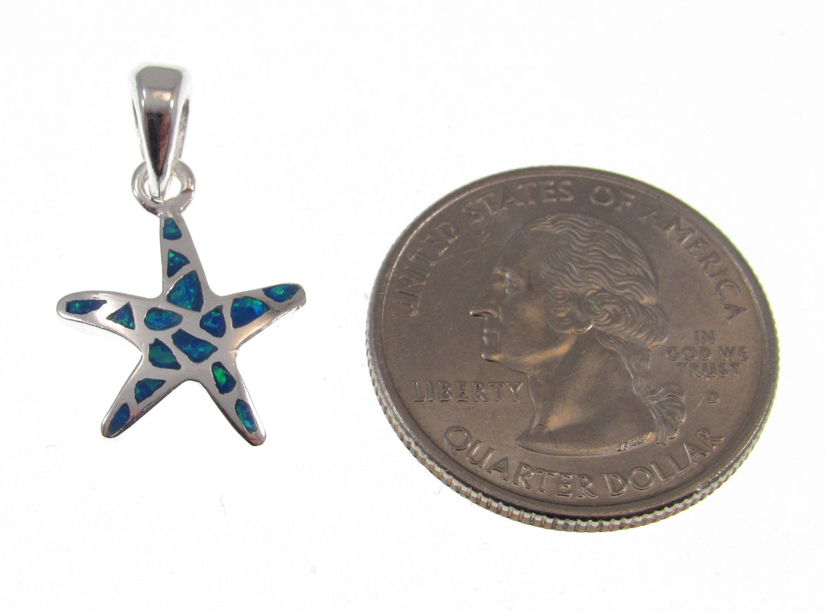 Solid 925 Sterling Silver Starfish Pendant - Blue or White Opal Inlay - Tropical Beach Charm, Nautical Jewelry, Sea Life Necklace Pendant