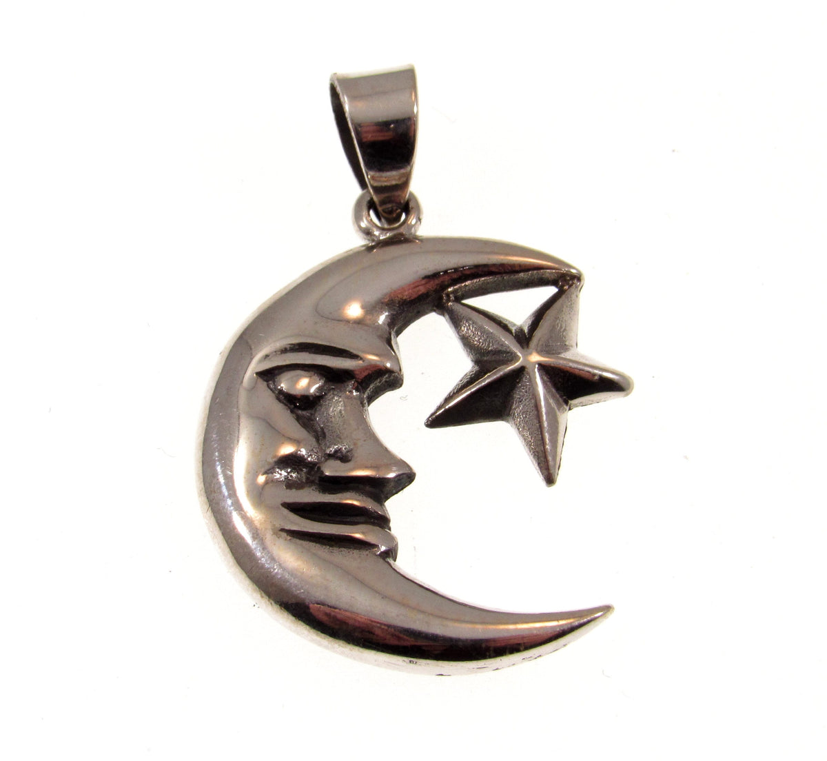 Solid 925 Sterling Silver Crescent Moon and Star Pendant, Gothic Celestial Amulet, Witchy Jewelry