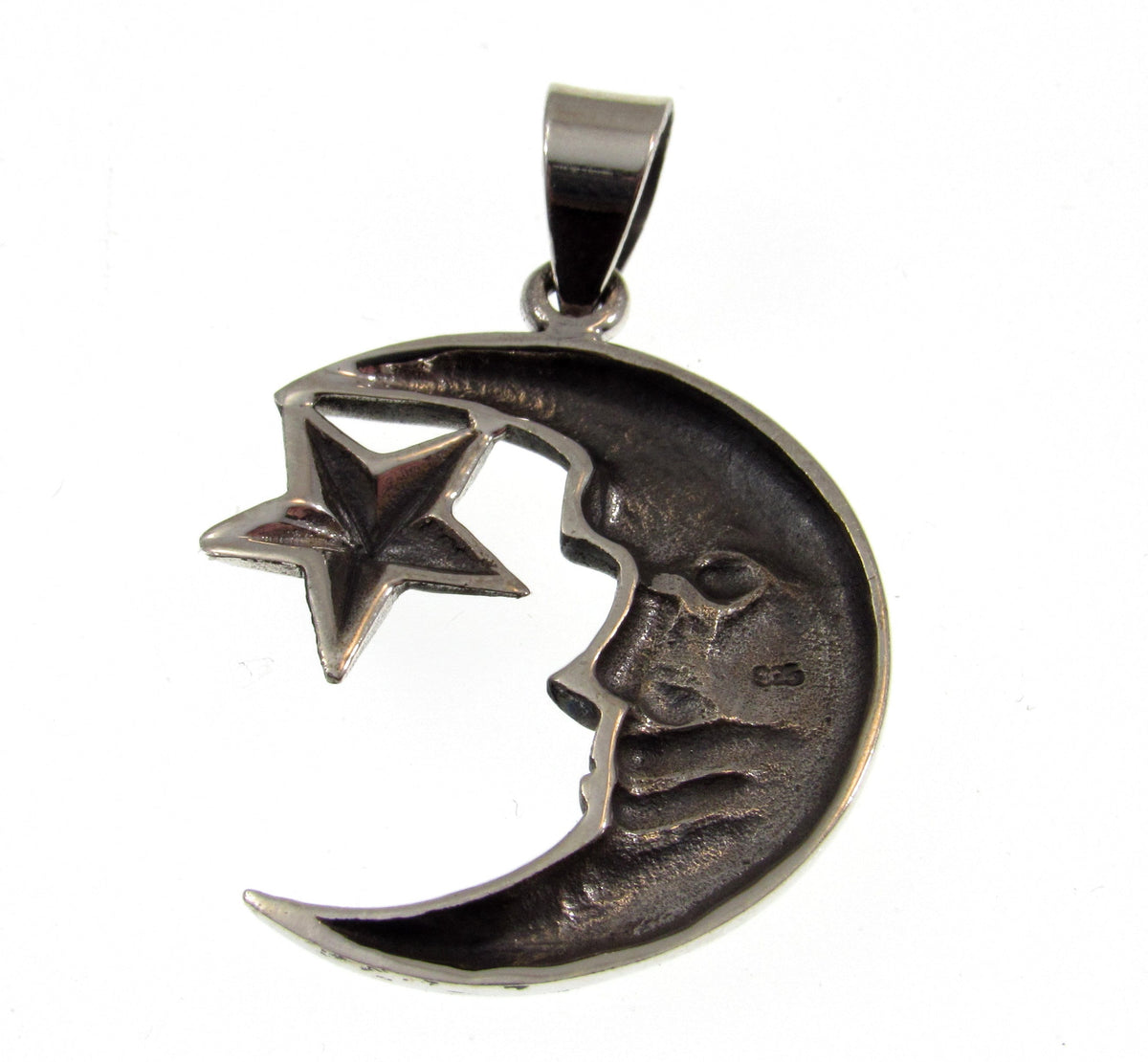 Solid 925 Sterling Silver Crescent Moon and Star Pendant, Gothic Celestial Amulet, Witchy Jewelry