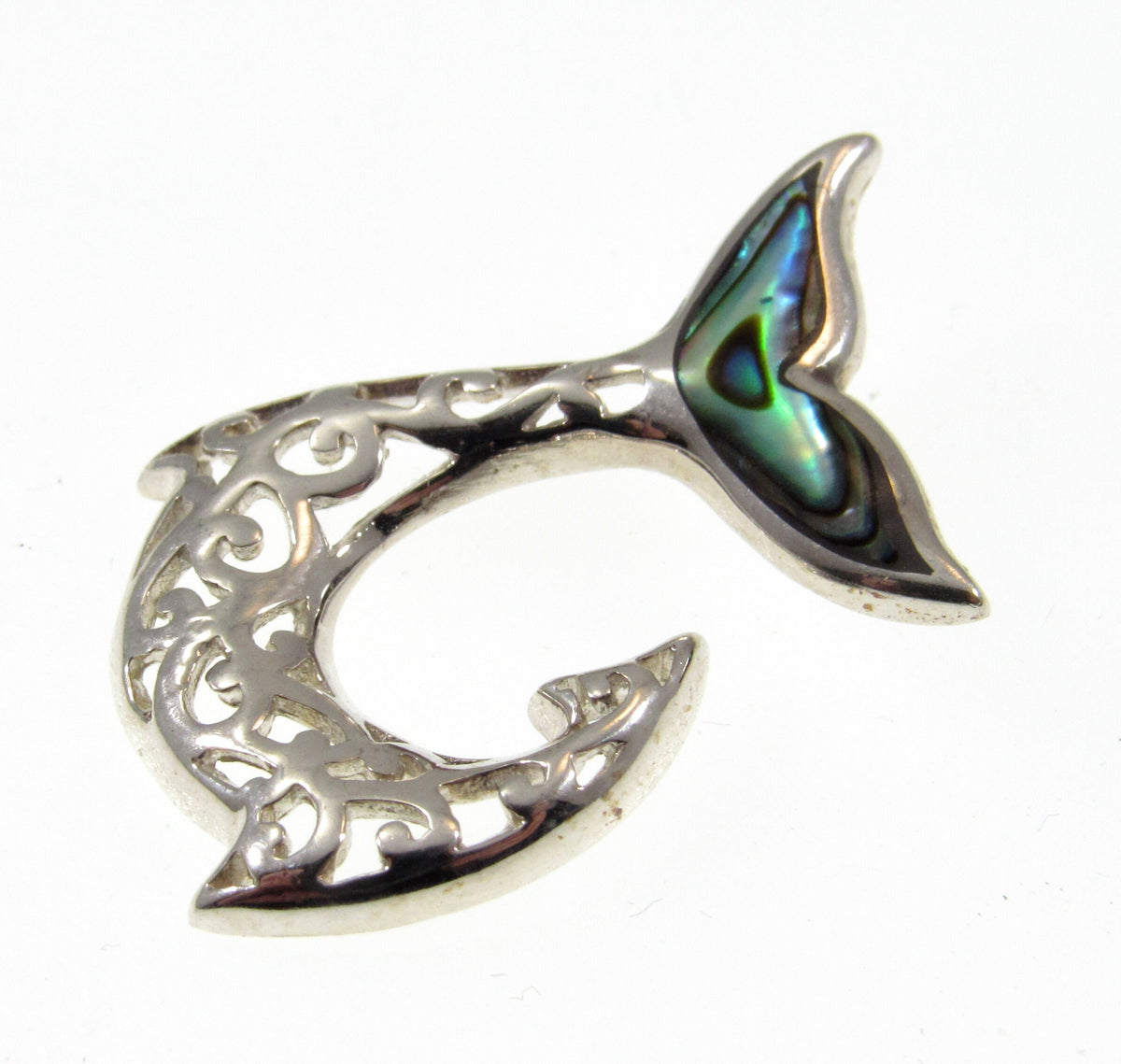 Solid 925 Sterling Silver Mermaid Tail Pendant with Abalone Shell – Handcrafted Ocean Jewelry – Beach Lover Gift, Sea Life Necklace Charm
