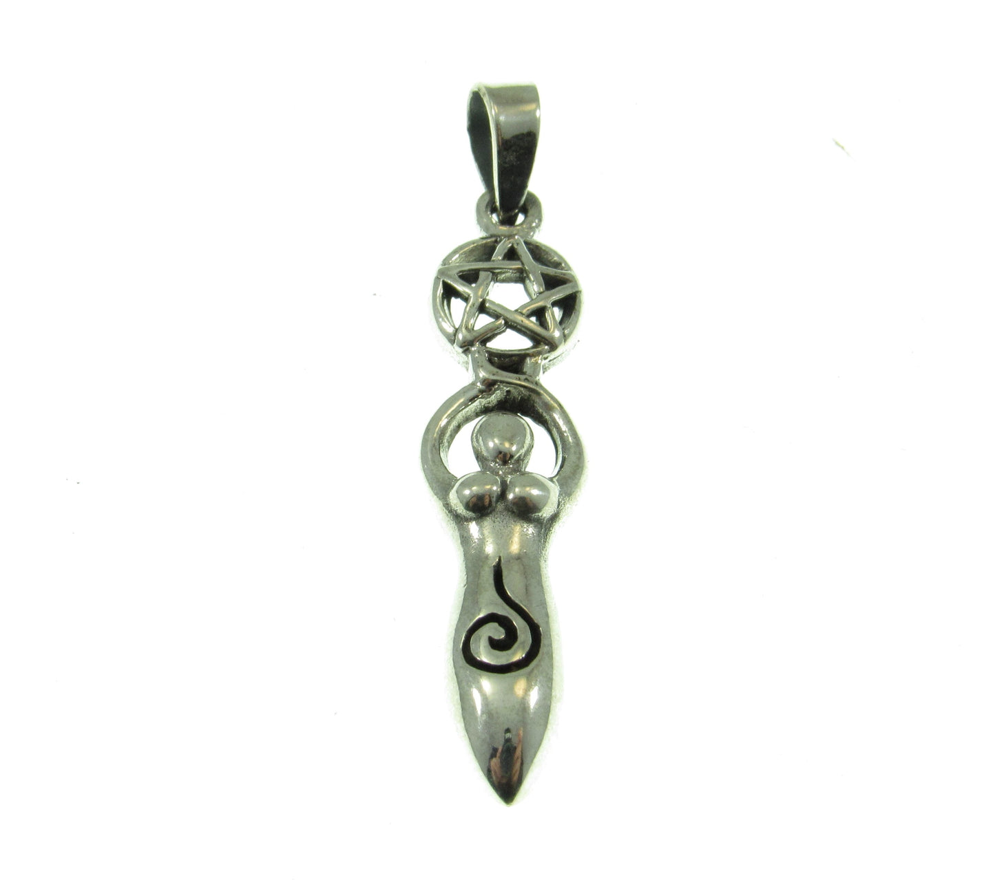 Solid 925 Sterling Silver Spiral Goddess Pentacle Pendant, Sacred Feminine Gaia Symbol
