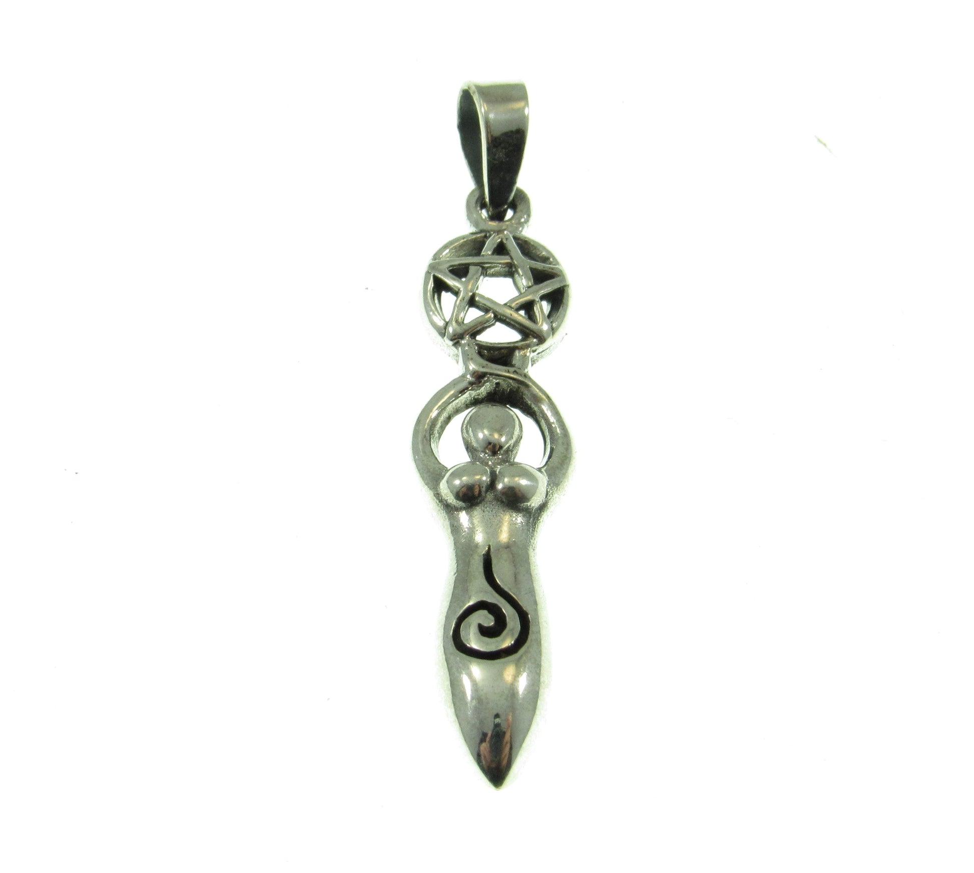 Solid 925 Sterling Silver Spiral Goddess Pentacle Pendant, Sacred Feminine Gaia Symbol