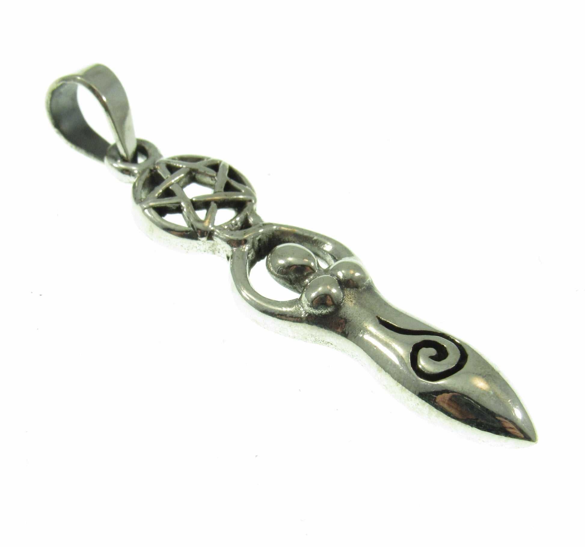 Solid 925 Sterling Silver Spiral Goddess Pentacle Pendant, Sacred Feminine Gaia Symbol