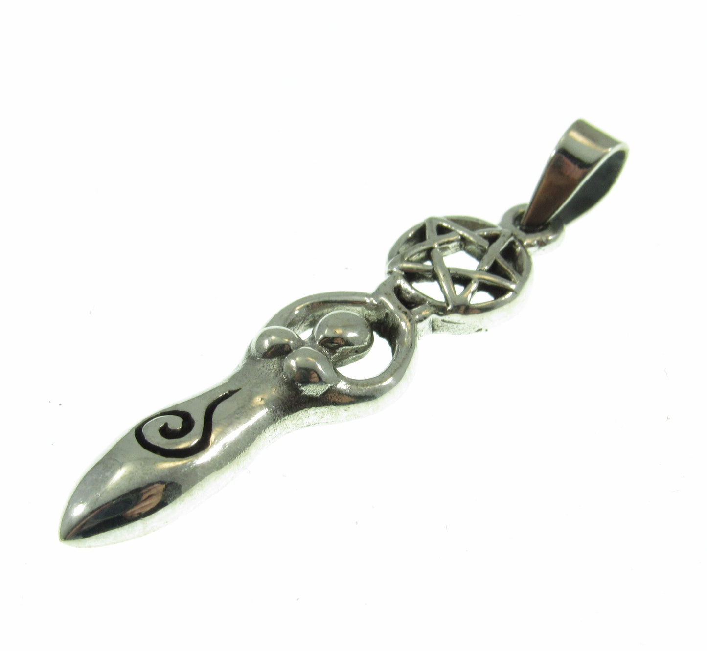 Solid 925 Sterling Silver Spiral Goddess Pentacle Pendant, Sacred Feminine Gaia Symbol