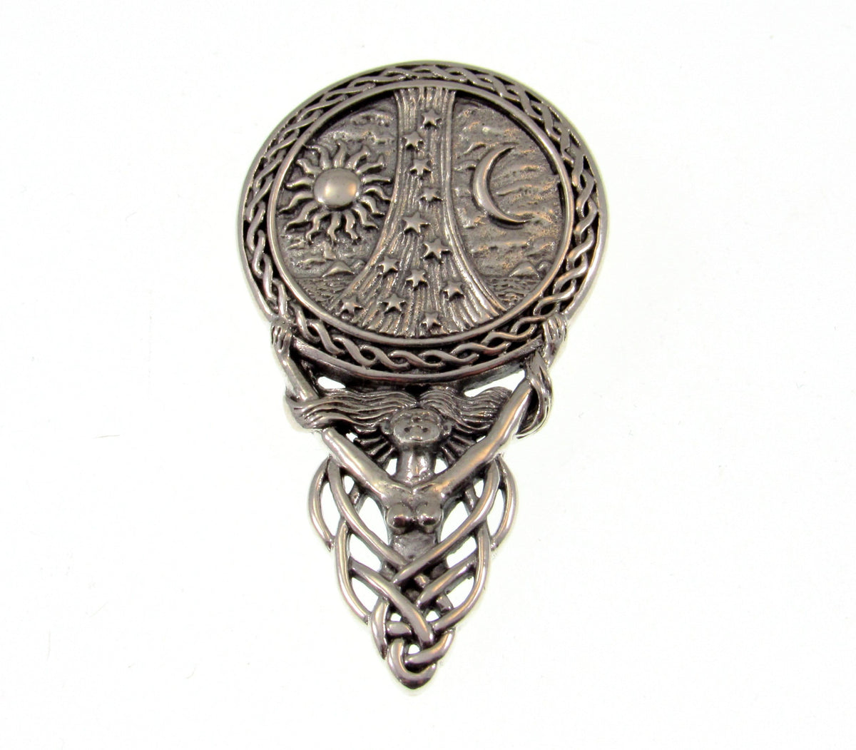 Solid 925 Sterling Silver Goddess Sun Moon & Stars Pagan Amulet, Gothic Celestial Jewelry