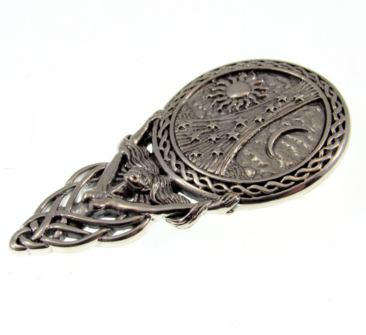Solid 925 Sterling Silver Goddess Sun Moon & Stars Pagan Amulet, Gothic Celestial Jewelry